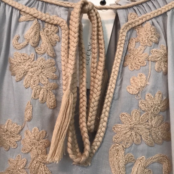 Lucky Brand Boho blue with tan embroidered blouse - Picture 3 of 6